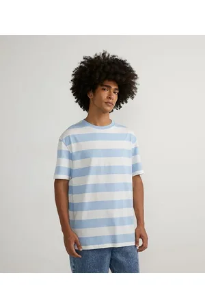 Blue Steel Camiseta Manga Curta em Meia Malha com Estampa Listrada