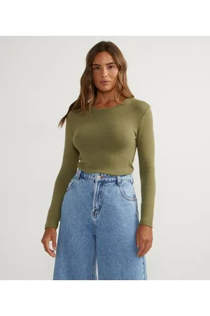 Blue Steel Blusa Alongada em Viscose com Manga Longa sem Estampa