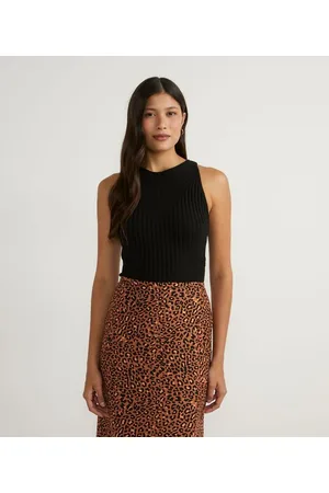 Blue Steel Blusa Regata Curta em Tricô Texturizado com Gola Redonda