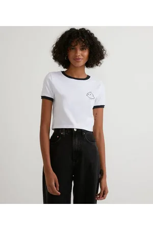 Blue Steel Blusa Cropped em Algodão com Estampa de Fantasminha