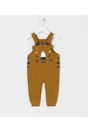 Teddy Boom Jardineira Longa Infantil em Moletom com Estampa de Tigre - Tam 0 a 18 meses