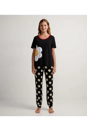 SMILEY® Pijama em Viscolycra com Estampa Margaridas Smiley