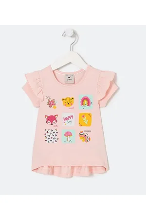 Póim (1 a 5 anos) Blusa Infantil com Babadinho e Estampa de Bichinhos - Tam 1 a 5 anos