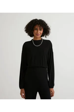 Blue Steel Blusa em Viscose Canelada com Manga Longa e Cava Deslocada