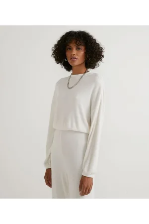 Blue Steel Blusa em Viscose Canelada com Manga Longa e Cava Deslocada