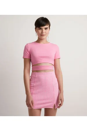 Blue Steel Blusa Cropped em Ribana com Recorte Frontal