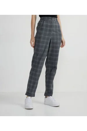 Blue Steel Calça Reta em Algodão com Estampa Xadrez e Barra Dobrada