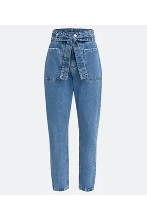 Blue Steel Calça Clochard em Jeans com Cós em Lástex e Laço