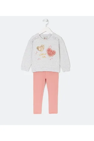Póim (1 a 5 anos) Conjunto Infantil em Molecotton com Coração de Paetê e Organza - Tam 1 a 5 anos