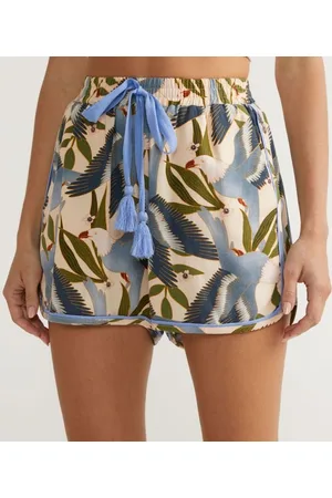 Blue Steel Short em Viscose com Estampa de Águia e Cordão na Cintura
