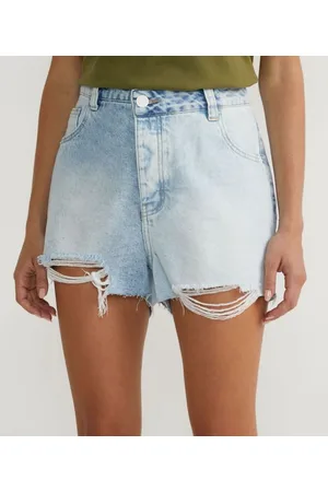 Blue Steel Short Jeans com Cós Transpassado e Puídos