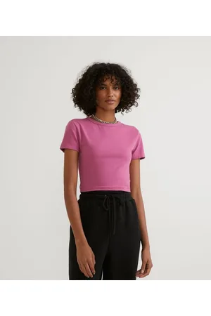 Blue Steel Blusa Cropped Básica em Algodão com Manga Curta