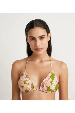 Bossa Nossa Biquíni Top Cortininha Frufru Dupla Face com Estampa Floral e Animal Print Onça