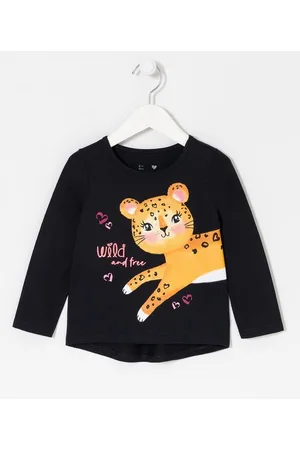 Póim (1 a 5 anos) Blusa Infantil Estampa de Onça com Glitter - Tam 1 a 5 anos