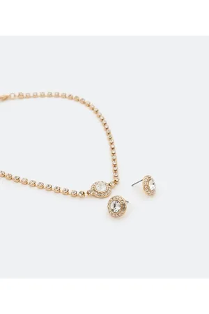 Cubus Conjunto Brinco e Colar em Metal com Detalhes em Strass