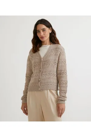 Marfinno Cardigan em Tricô com Pontos Diferenciados e Botões Forrados