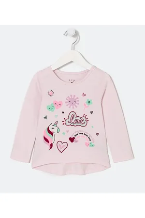 Póim (1 a 5 anos) Blusa Infantil com Estampa de Unicórnio e Coraçõezinhos - Tam 01 a 05 Anos
