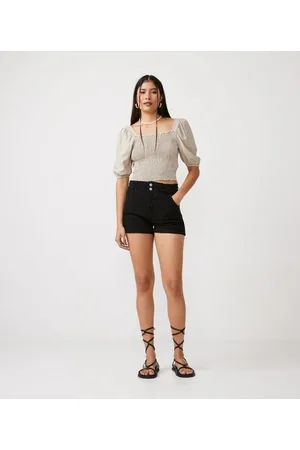 Blue Steel Short Mom em Sarja Liso com Cintura Elástica