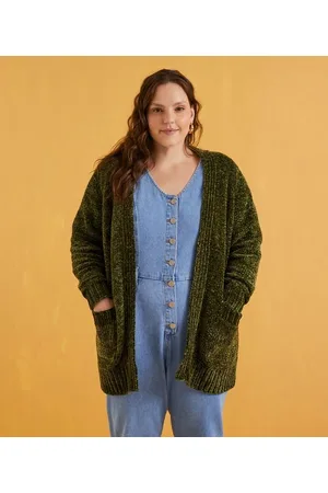 Ashua Curve e Plus Size Casaco Alongado em Chenille com Bolsos Curve & Plus Size