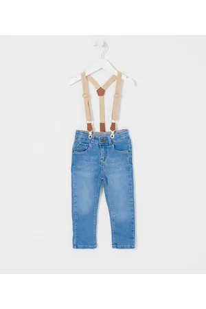 Póim (1 a 5 anos) Calça Infantil em Jeans com Suspensório - Tam 1 a 5 anos