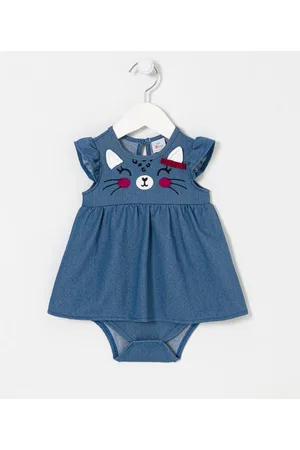 Teddy Boom Vestido Body Infantil Bordado de Bichinho com Orelhinhas e Lacinho - Tam 0 a 18 meses