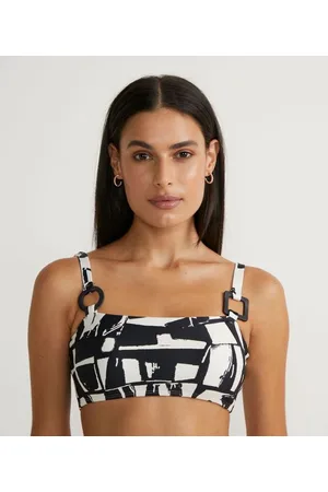 Bossa Nossa Biquíni Top Bandeau com Estampa Abstrata e Aviamento Geomético na Alça