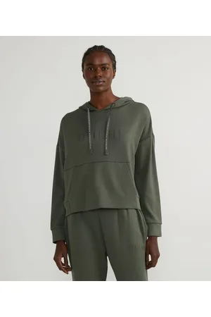 Get Over Blusão Fechado Esportivo em Modal com Lettering e Bolso Canguru