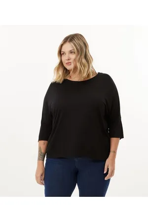Ashua Curve e Plus Size Blusa Básica Ampla com Manga 3/4 Curve & Plus Size