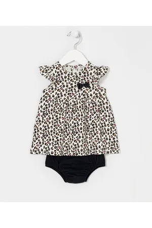 Teddy Boom Vestido Infantil com Estampa Animal Print de Onça e Calcinha - Tam 0 a 18 meses