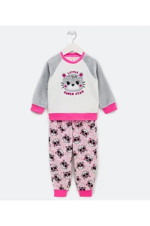 Cubus Pijama Longo Infantil em Fleece com Bordado de Gatinha - Tam 1 a 4 anos