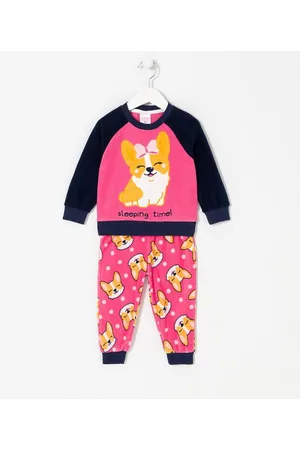 Cubus Pijama Longo Infantil em Fleece Bordado de Cachorrinha - Tam 1 a 4 anos