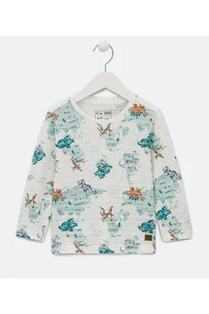 Póim (1 a 5 anos) Camiseta Infantil com Estampa de Dinossauros e Mapas - Tam 1 a 5 anos