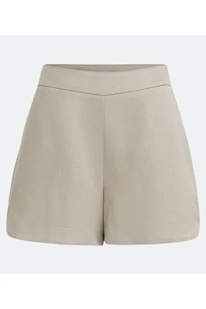 A-Collection Short Cintura Alta em Linho com Cós Contrastante