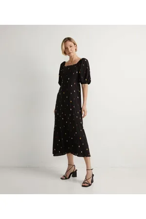 Cortelle Vestido Longo em Viscose com Mangas Curtas Bufantes