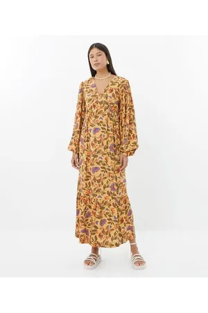 Blue Steel Vestido Longo em Viscose com Estampa Natureza