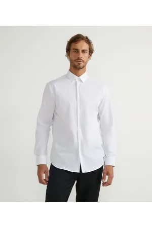 Preston Field Camisa Social em Algodão Manga Longa com Textura Maquinetada