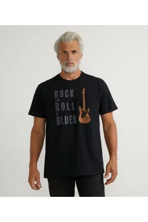 Marfinno Camiseta Manga Curta em Algodão Rock and Roll & Blues