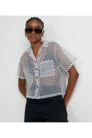 Blue Steel Camisa em Organza com Estampa de Mini Corações e Bolsinho Frontal