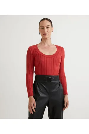 Cortelle Blusa em Tricô Canelado com Decote U e Manga Longa