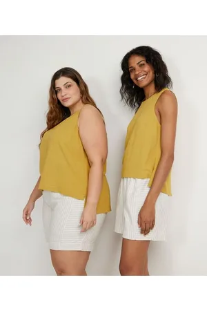 Marfinno Blusa Regata em Viscolinho com Abotoamento nas Costas