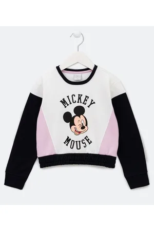 Mickey Mouse Blusão Infantil em Moletom com Recortes e Estampa Mickey - Tam 5 a 14 anos