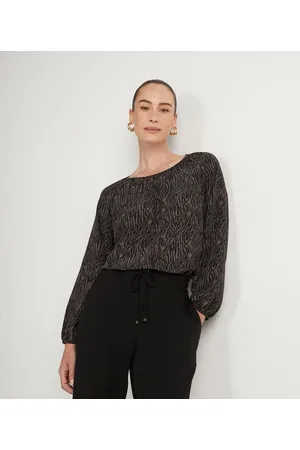 Cortelle Blusa Alongada com Estampa Animal Print Tigre e Barra Mullet