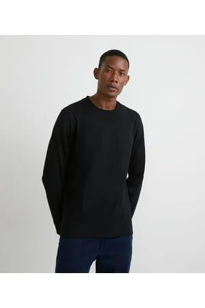 Marfinno Camiseta Regular Manga Longa em Algodão com Bolsinho