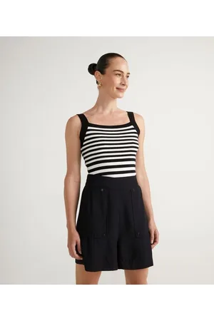 Cortelle Blusa Regata em Tricô com Decote Quadrado Listrada