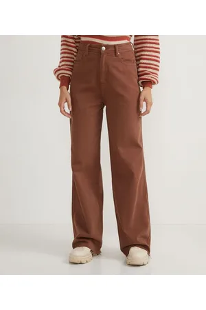 Blue Steel Calça Wide Leg em Sarja sem Estampa
