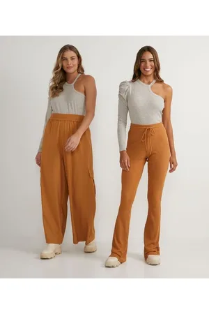 Blue Steel Calça Pantalona em Linho com Cós Elástico e Bolsos Cargo