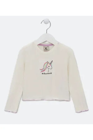 Póim (1 a 5 anos) Blusa Infantil Canelada com Bordado de Unicórnio - Tam 1 a 5 anos