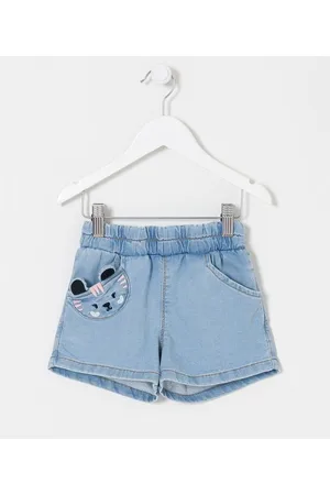 Póim (1 a 5 anos) Short Clochard Infantil em Jeans com Bordado de Tigrinha - Tam 1 a 5 anos