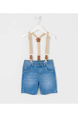 Póim (1 a 5 anos) Bermuda Infantil em Jeans com Suspensório - Tam 1 a 5 anos