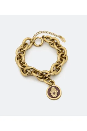 ATELIER Pulseira em Metal com Elos Redondos Vintage e Pingente Medalha Mão de Fátima